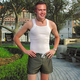 Glynn rollerblades in one of his new ensembles.